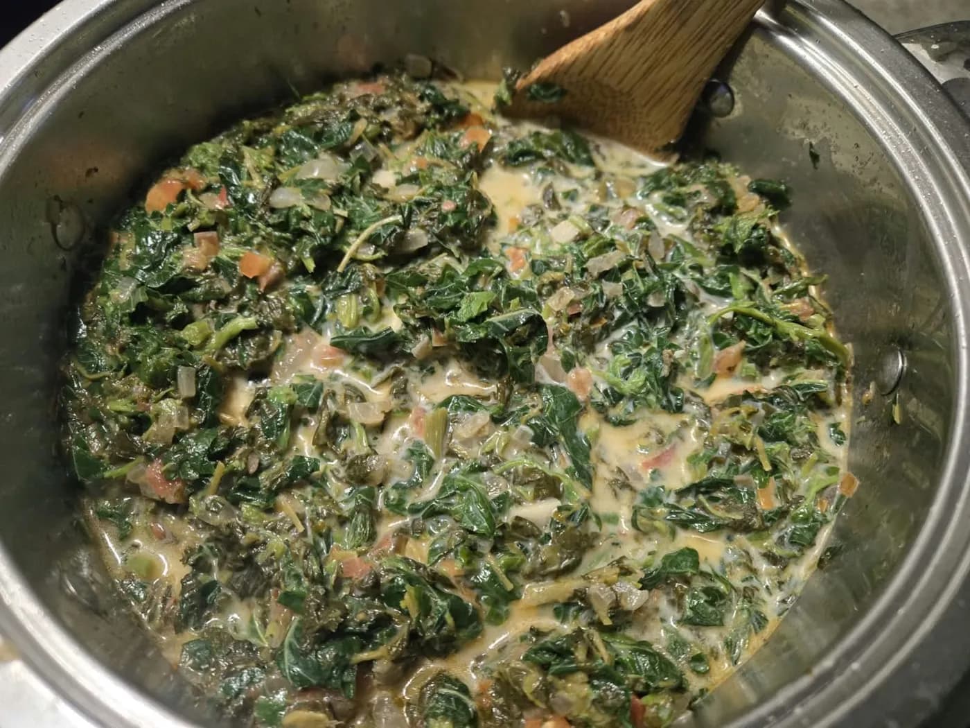 Creamed Managu: Greens simmered in milk and cream for a silky, rich finish.